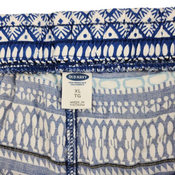 Old Navy Shorts Womens XL Blue White Geometric Boho Pull On Elastic Waist Beads - Picture 11 of 11
